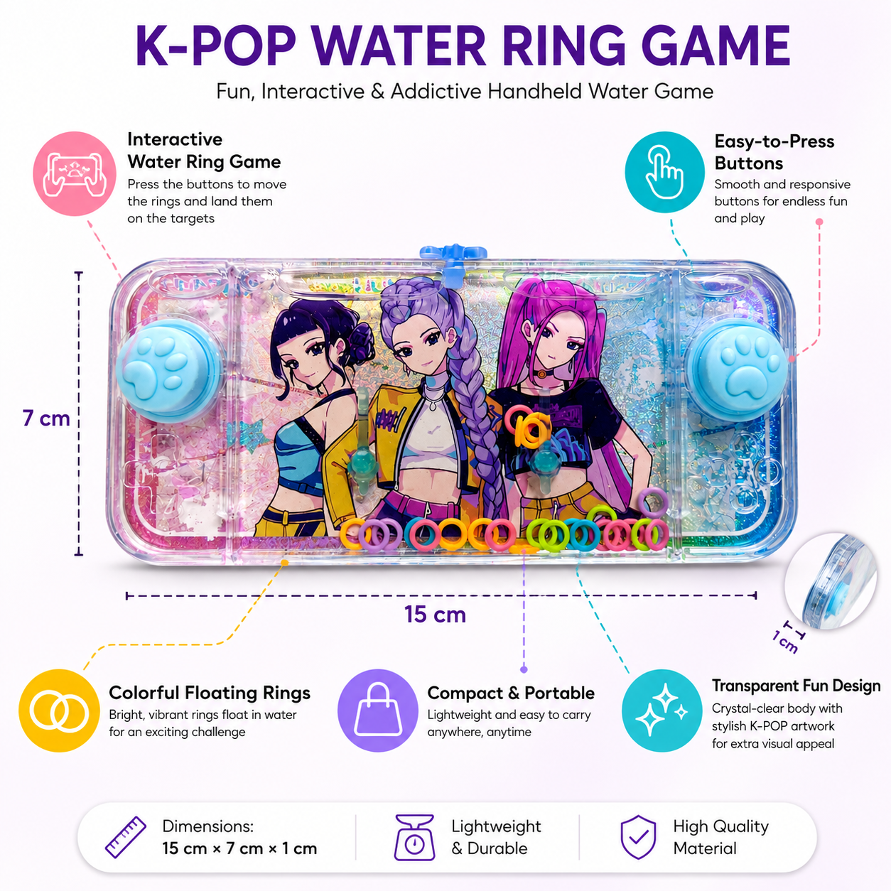 K POP Demon Hunters Water Ring Game Toy for Kids – Interactive Handheld Water Ring Toss Game, Colorful Floating Rings, Random 1 PC