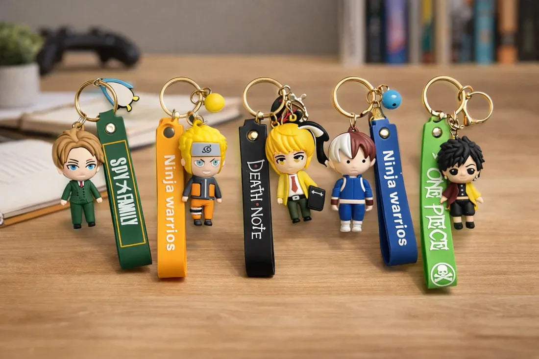 Anime Character Keychain Set (Pack of 5) – Ninja Warriors, Pirate & Detective Style Cute Silicone Key Rings for Kids, Boys, Girls, Bag Accessories