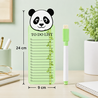 Panda Theme Acrylic to Do List Board with Marker, Reusable Writing Planner, Magnetic Daily Task Checklist Board, Cute Panda Design, 24 × 9 cm, Green