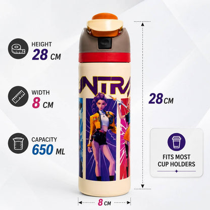 K Pop Demon Hunters Stainless Steel Water Bottle 650ML | Double Wall Vacuum Insulated | Leakproof Flip Lid | BPA Free | Random Design | 1 Pc