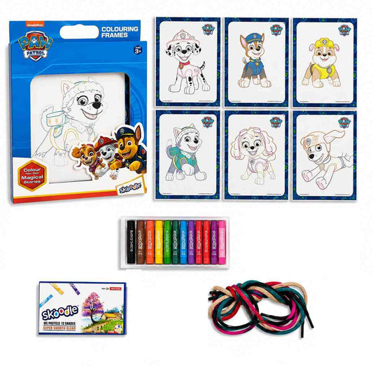 Paw Patrol Theme Colouring Frames Kit with 6 Colouring Frames, 12 Oil Pastels & Hanging Thread | DIY Kids Art & Craft Kit