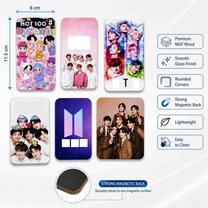 BTS Fridge Magnet Set of 6 | RM Jin SUGA j-hope Jimin V Jung Kook K-Pop Magnetic Fridge Magnets | Glossy Decorative Refrigerator Magnets