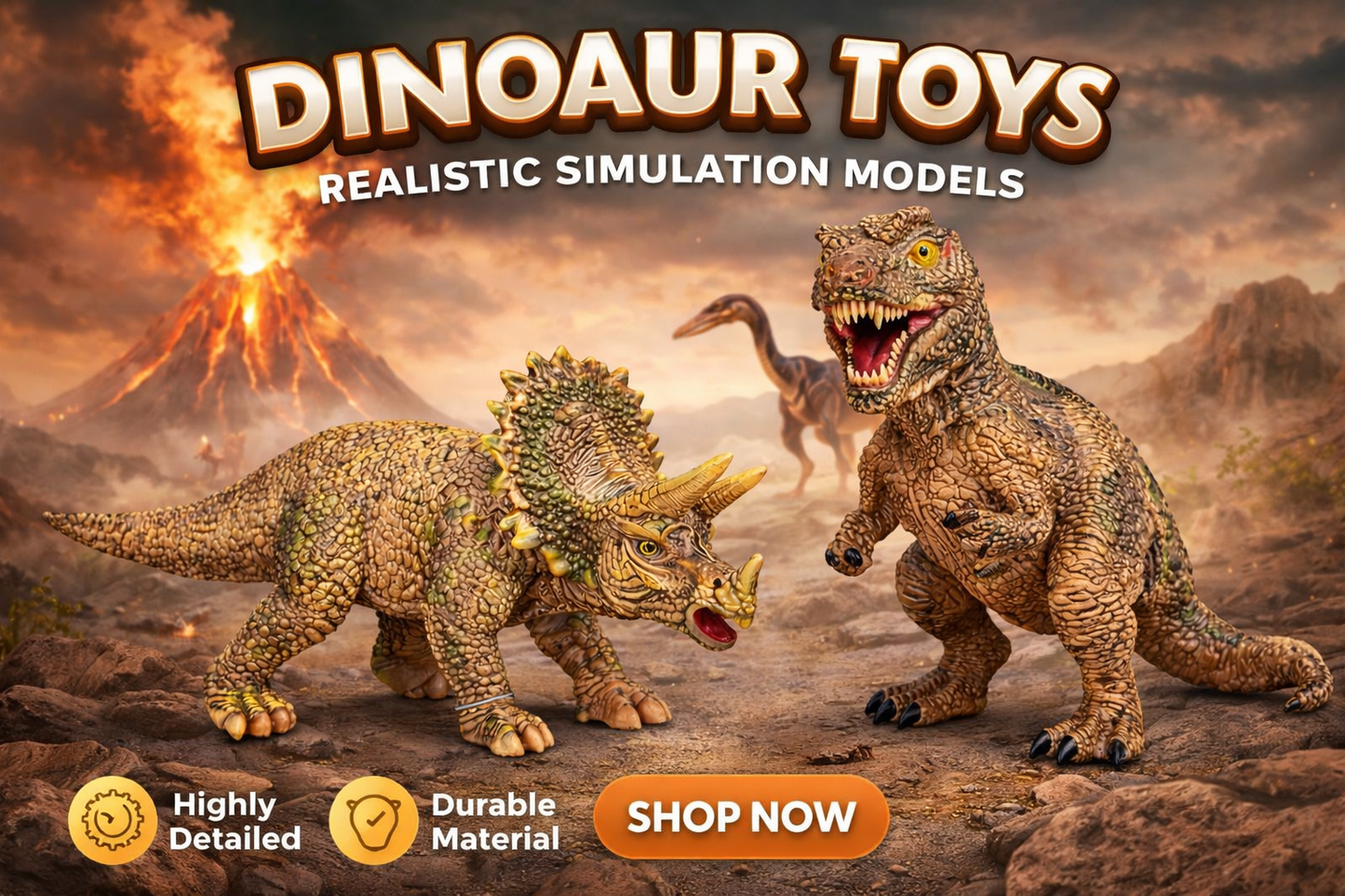 Dinosaur Toy Figure Set for Kids – Triceratops & Tyrannosaurus Rex Realistic Dinosaur Toys | Pack of 2 | 19 cm Educational Animal Figures for Kids Play & Decoration