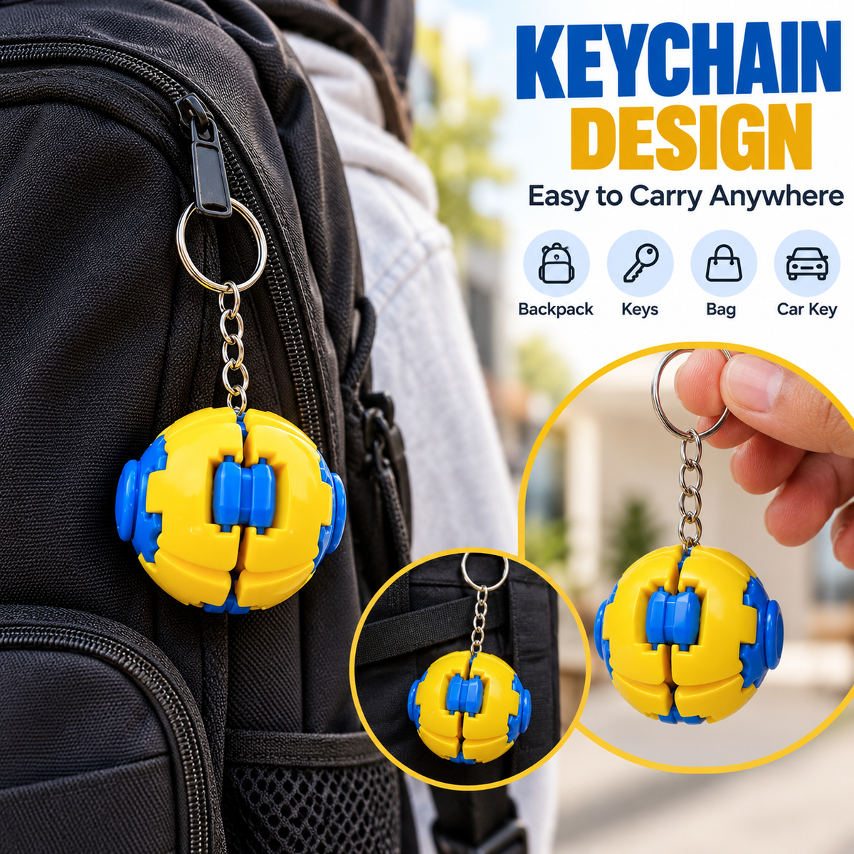 2-in-1 Spinner Keychain – Yellow & Blue Press-to-Spin Pocket Toy (Random Colour 1 Pc)