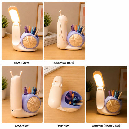 Snail LED Desk Lamp with Pen Holder | USB Rechargeable Foldable Study Lamp | 2 Light Modes | Cute Table Lamp for Boys & Girls(RANDOM 1PC)