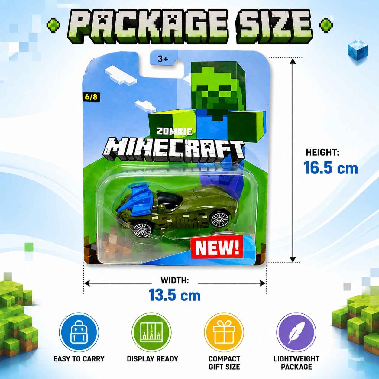Minecraft Zombie Spider Ocelot Mini Cars Set of 4 Collectible Toy Vehicles for Kids | Zombie Car, Spider Car, Ocelot Blue & Ocelot Yellow