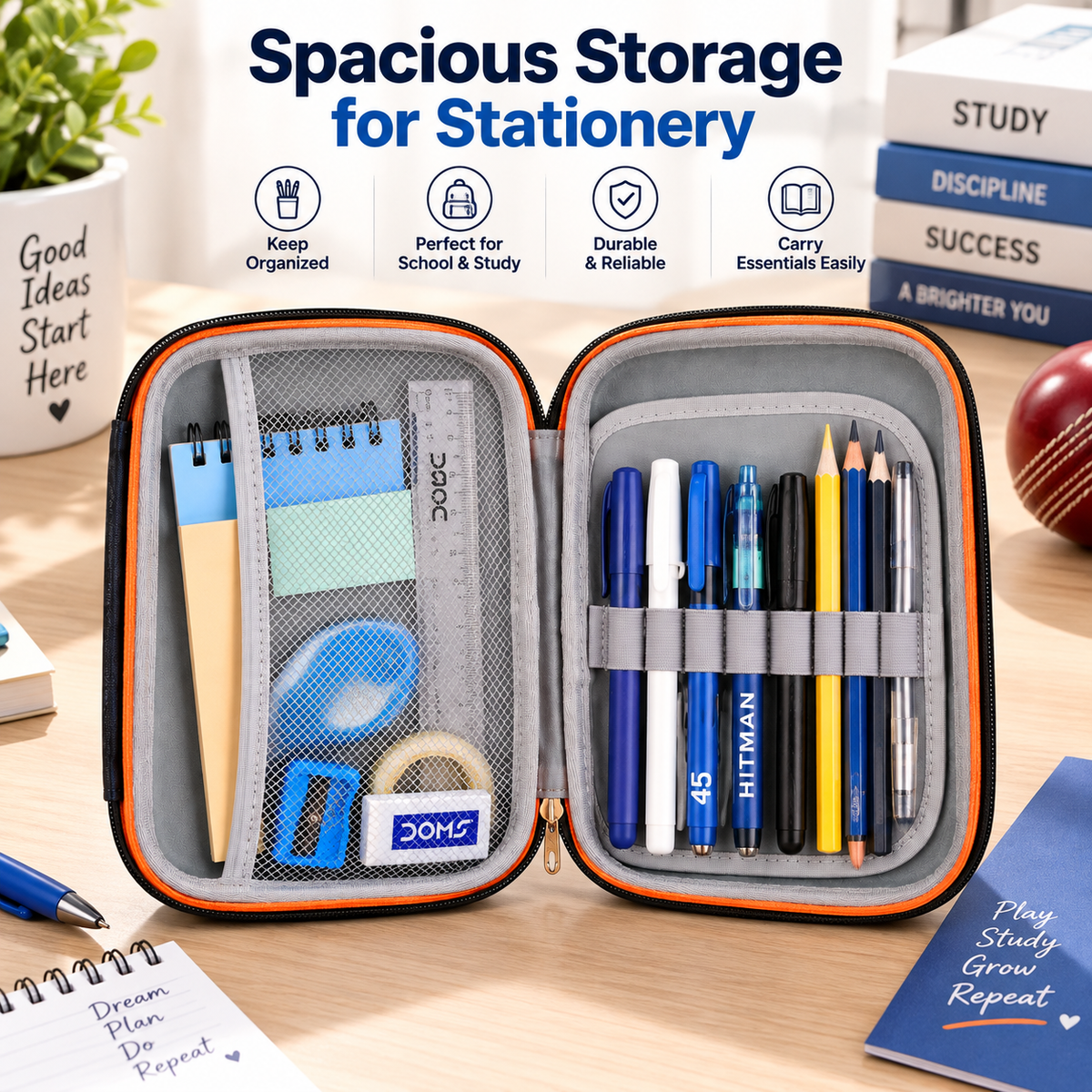 Rohit Sharma Cricket Theme Pencil Pouch & Pencil Case | Cricket Stationery Organizer for Kids | Sports Pencil Case for School