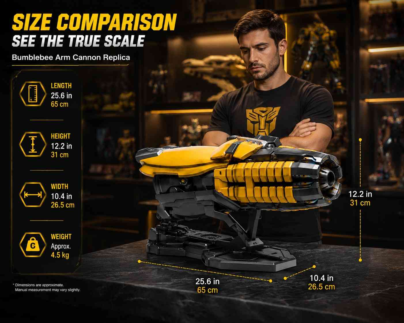 Transformers Bumblebee Arm Cannon Replica Collectible Display Model with Stand | Premium Sci-Fi Collector Edition (COD NOT AVAILABLE)
