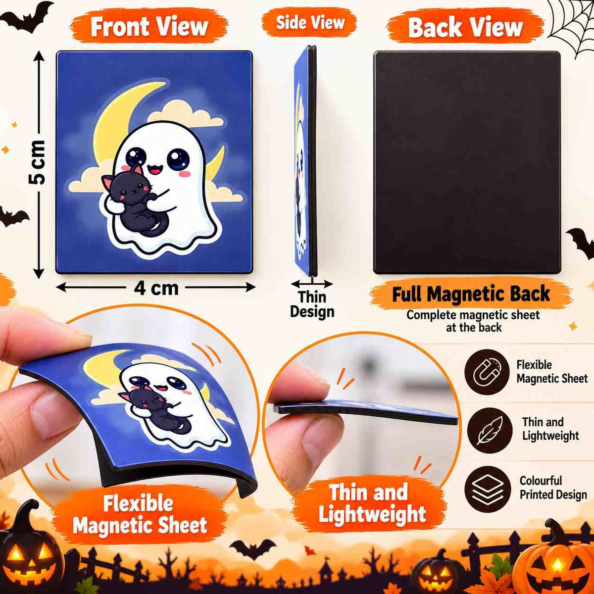 Halloween Fridge Magnets Set of 20 Pcs | Cute Cartoon Ghost Pumpkin Witch Magnets | 5 × 4 cm