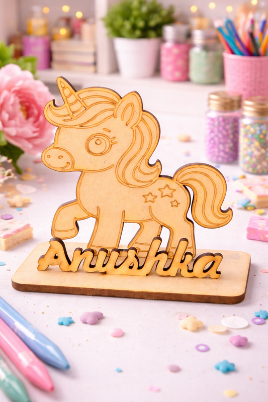 Custom MDF Unicorn Name Standee | Personalized Wooden Name Plate | Kids Room Decor | Birthday Gift | Return Gift