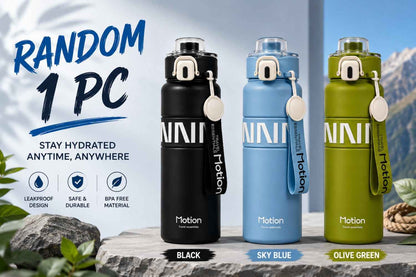 Motion Premium Stainless Steel Water Bottle 800ml – Leakproof Sports Bottle with Flip Lid, Safety Lock & Carry Strap