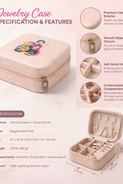 K-Pop Demon Hunters Style Jewelry Storage Box for Girls | Pink Cartoon Organizer Case | Portable Travel Jewelry Holder for Rings, Earrings & Accessories | Gift for Kids