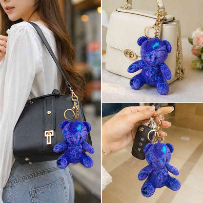Shiny Teddy Bear Keychain – Cute Plush Bag Charm | Random 1 PCS | Stylish Key Holder Gift for Girls