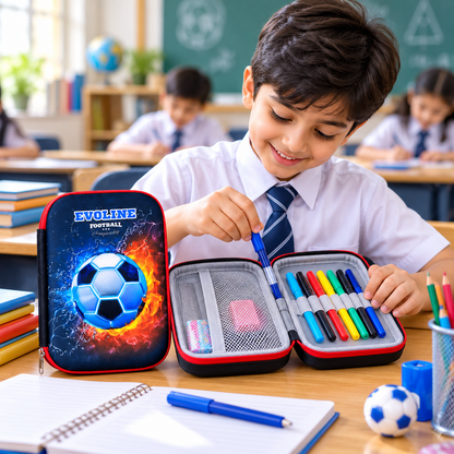 Football Theme Pencil Pouch for Kids | Hard Shell School Pencil Case with Mesh Pocket & Pen Holders
