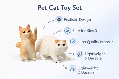 Pet Cat Toy Set 2 | Realistic Cat Figurines | Cute Mini Animal Toys for Play, Desk Decor & Gifts