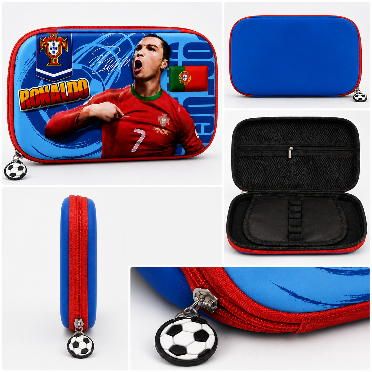 Ronaldo Pencil Case with 2 Compartments, Pencil Pouch for Kids, Pencil Box for Boys School Supply Organizer for Students, Stationery Box, Cosmetic Zip Pouch Bag | Size 22x15 cm