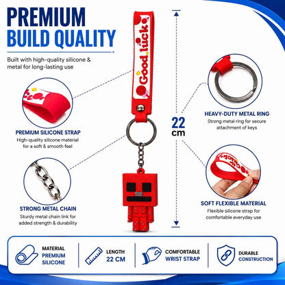 Minecraft Inspired Silicone Wrist Keychain Set of 4 | Steve, Creeper, Herobrine & Redstone Character Keychain | Premium Silicone Wrist Strap Key Holder for Keys, Bags & Backpacks
