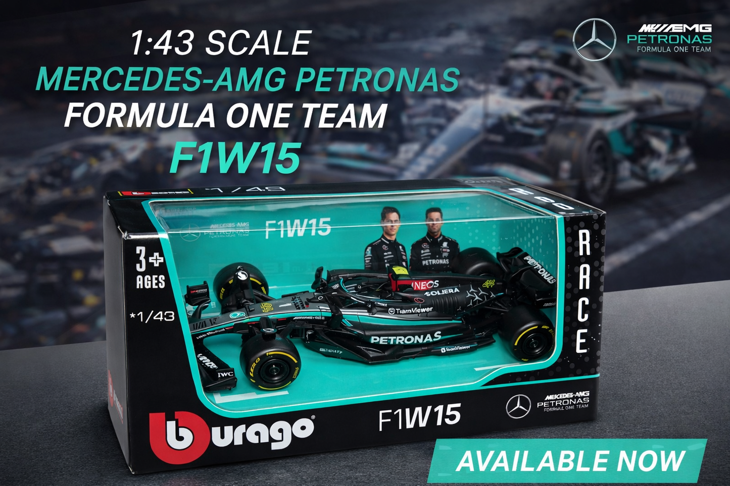 Mercedes AMG Petronas F1 W15 #44 Diecast Model Car 1:43 Scale | Bburago Formula 1 Toy Car