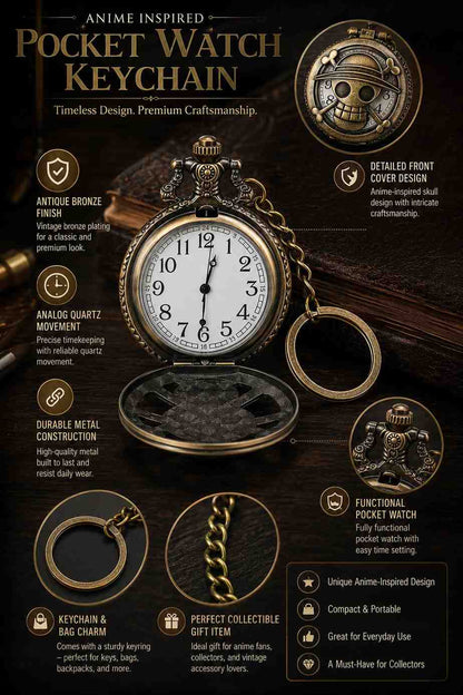 Anime Inspired Vintage Pocket Watch Keychain | Antique Bronze Collectible Gift