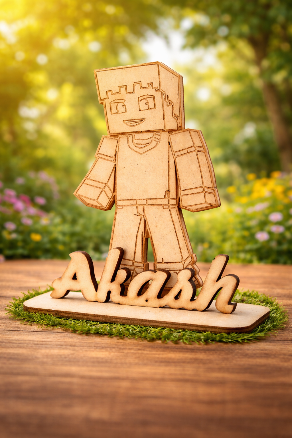 Custom Wooden Name Standy with Minecraft Character Design | Personalized Desk Decor | Unique Gift for Kids, Gamers & Home Decoration