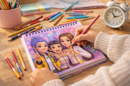 K Pop Demon Hunters Colouring Book (32 Pages) for Kids | Cartoon Coloring Book | Spiral Drawing Book | Creative Activity Gift for Boys & Girls