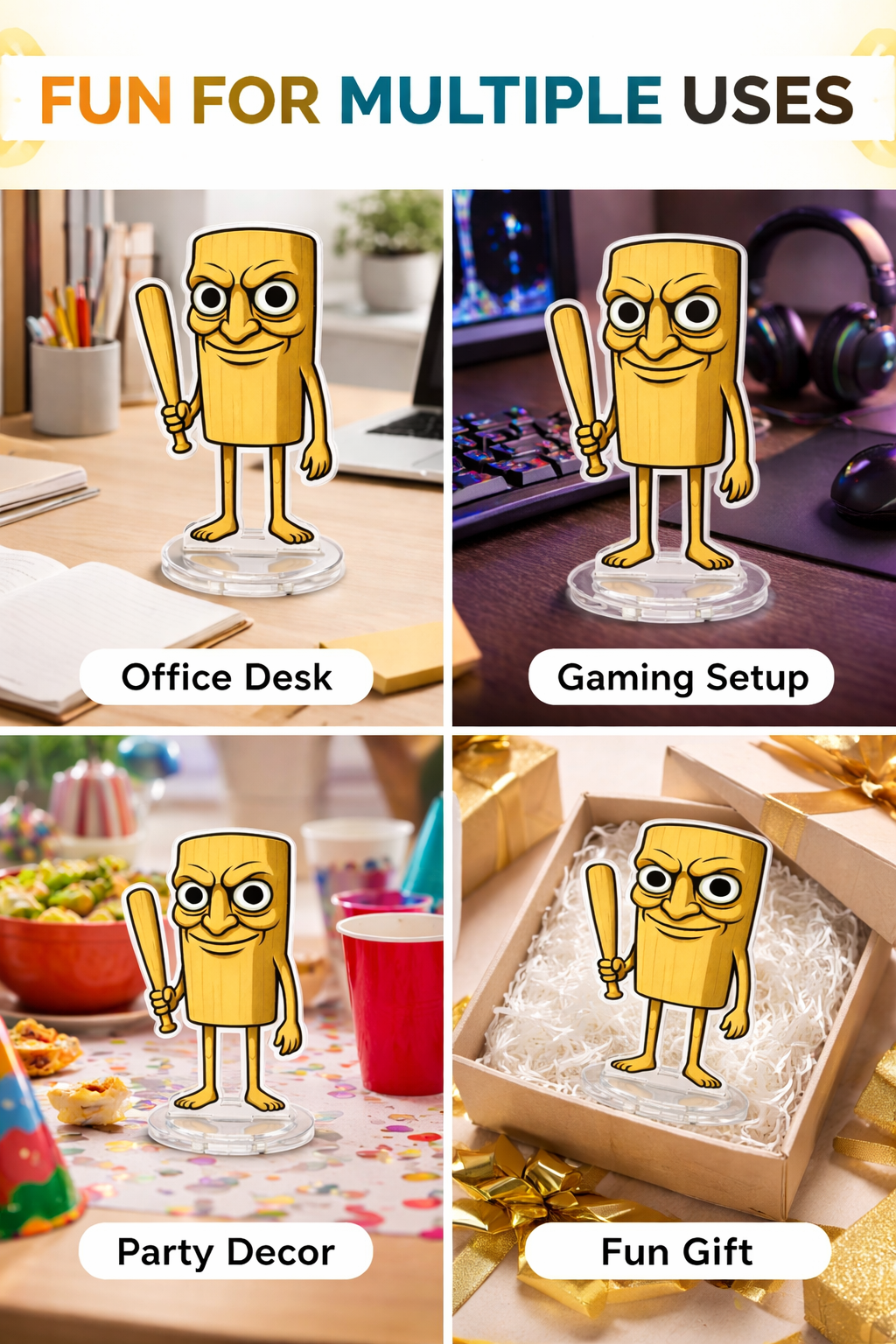 Tung Tung Sahur Acrylic Standee | Cartoon Character Desk Decor with Acrylic Base | Cute Mini Figurine for Office, Gaming Setup & Home | Unique Gift Item (15 cm)