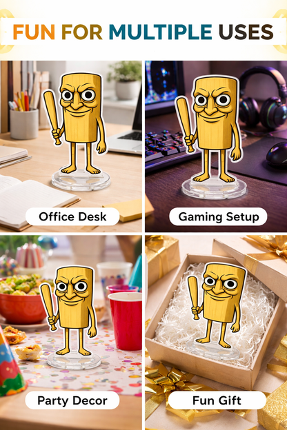 Tung Tung Sahur Acrylic Standee | Cartoon Character Desk Decor with Acrylic Base | Cute Mini Figurine for Office, Gaming Setup & Home | Unique Gift Item (15 cm)