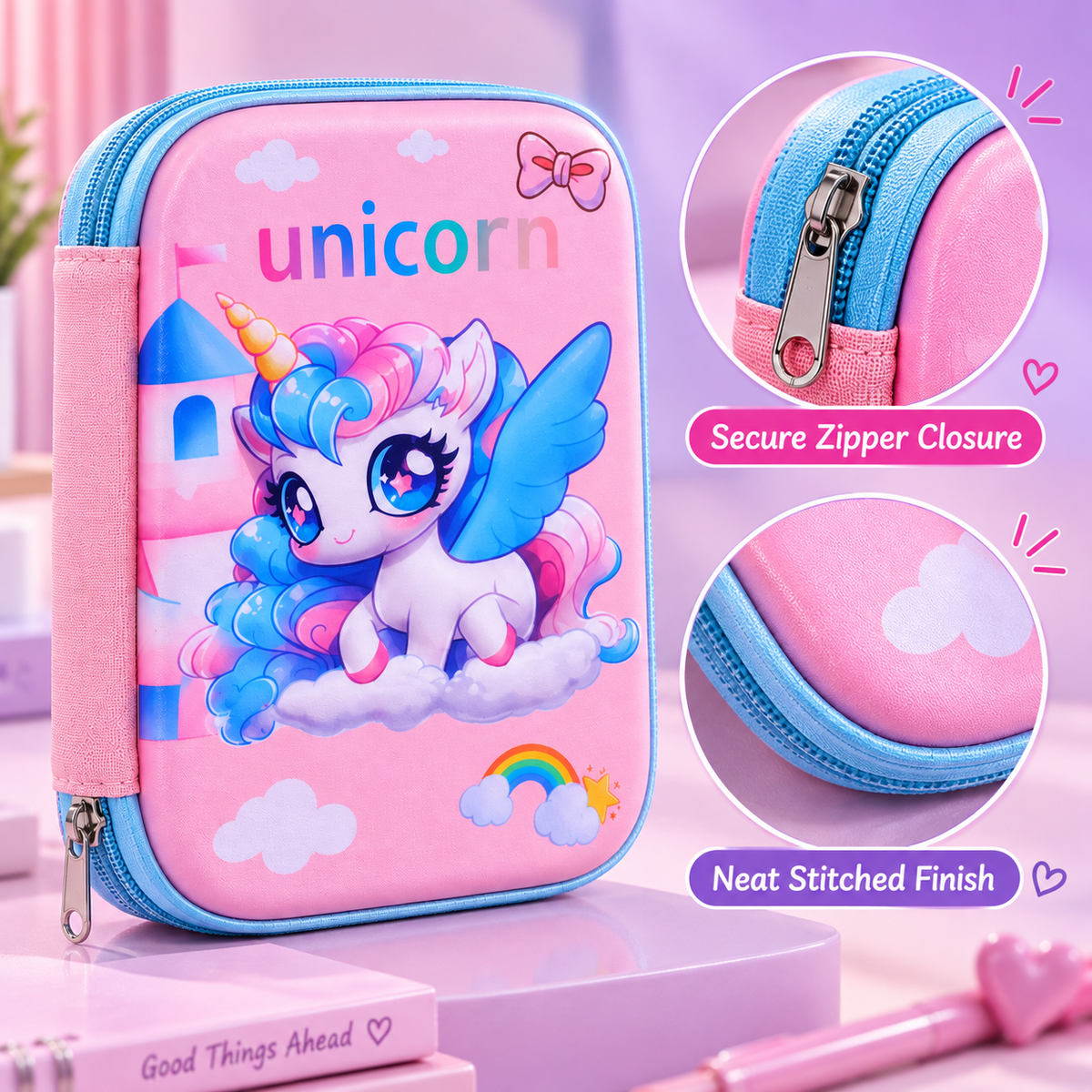 Unicorn Pencil Pouch for Girls – Pink Unicorn Pencil Case with Mesh Pocket & Pen Holders (Copy)