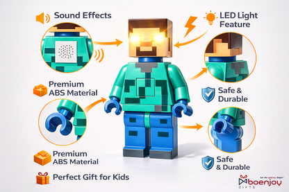 Minecraft Pixel Block Toy with Sound & Light | LED Action Figure for Kids | Gaming Character Toy Gift