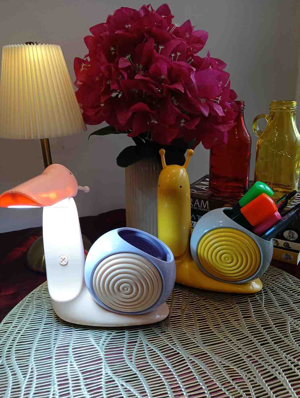 Snail LED Desk Lamp with Pen Holder | USB Rechargeable Foldable Study Lamp | 2 Light Modes | Cute Table Lamp for Boys & Girls(RANDOM 1PC)