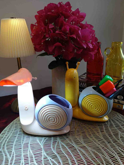Snail LED Desk Lamp with Pen Holder | USB Rechargeable Foldable Study Lamp | 2 Light Modes | Cute Table Lamp for Boys & Girls(RANDOM 1PC)