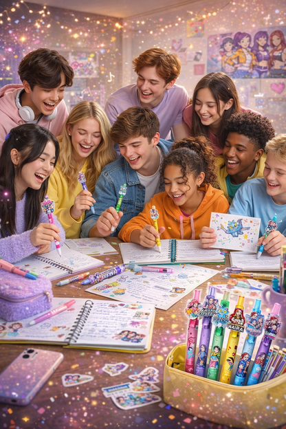 K POP Demon Hunters Ball Pen Set of 6 | Cute Anime Character Pens | Smooth Writing Blue Ink Pens | Cartoon Figure Pens for Kids, Girls, School & Gift Use (3D Topper)