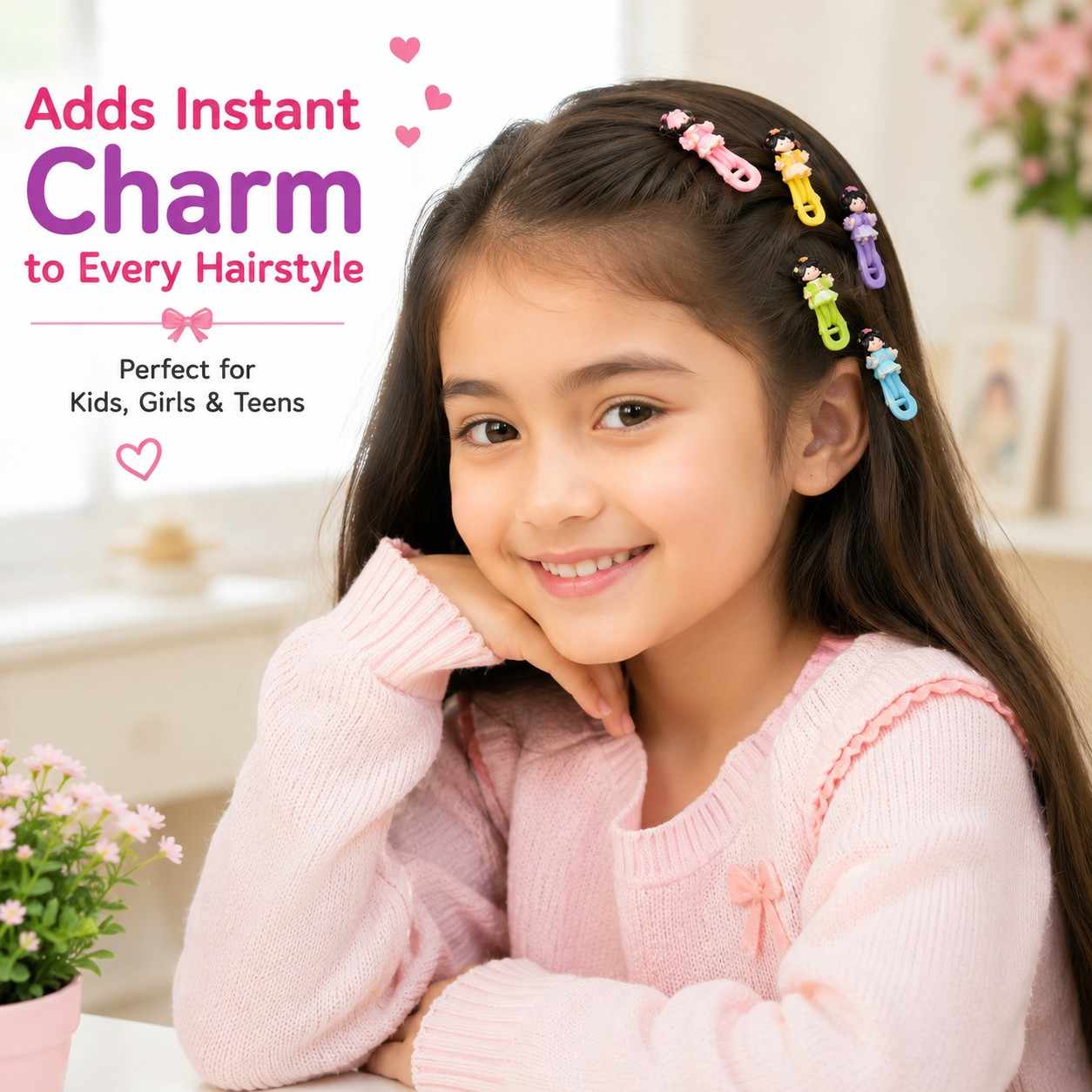 Cute Cartoon Girl Hair Clips for Kids, Girls & Teens | 5 PCS Colorful Snap Hair Clip Set | Kawaii Character Hair Accessories
