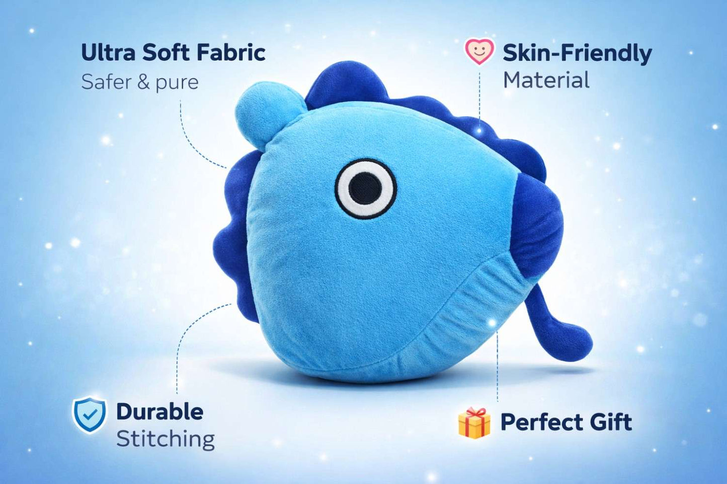 Super Soft Blue Fish Plush Toy – Kawaii Idol Style Plushie for Kids | Cute Stuffed Plush Throw Pillow Toy Gift for Boys & Girls