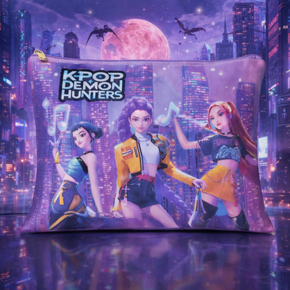 K POP  Demon Hunters Printed Folder | Stylish Multipurpose Makeup & Stationery Organizer for Girls & Kids | Zipper Travel Cosmetic Bag | 1 Random PCS (A4 Size 30 * 22 cm)
