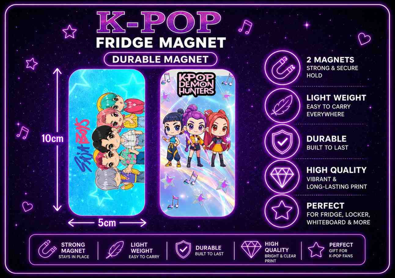 K-Pop Demon Hunters Inspired Ultimate Fan Combo Pack | Acrylic Standee, Magnetic Bookmarks, Keychain, Fridge Magnets & Sticker Sheets
