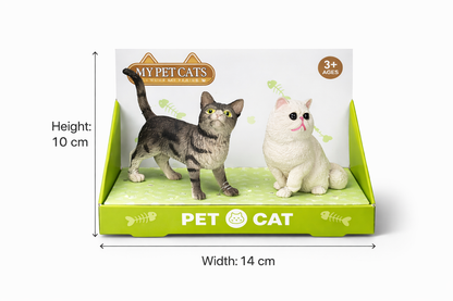 Realistic Cat Figurines (Grey Tabby & White Cat) – 10cm Plastic Miniature Cats | Cute Home Decor, Kids Toy & Gift for All Ages (3+) Set of 2