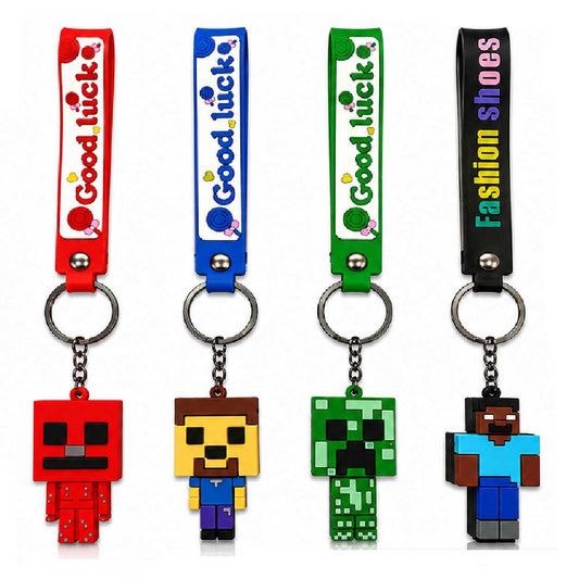 Minecraft Inspired Silicone Wrist Keychain Set of 4 | Steve, Creeper, Herobrine & Redstone Character Keychain | Premium Silicone Wrist Strap Key Holder for Keys, Bags & Backpacks