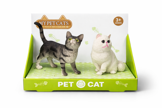 Realistic Cat Figurines (Grey Tabby & White Cat) – 10cm Plastic Miniature Cats | Cute Home Decor, Kids Toy & Gift for All Ages (3+) Set of 2