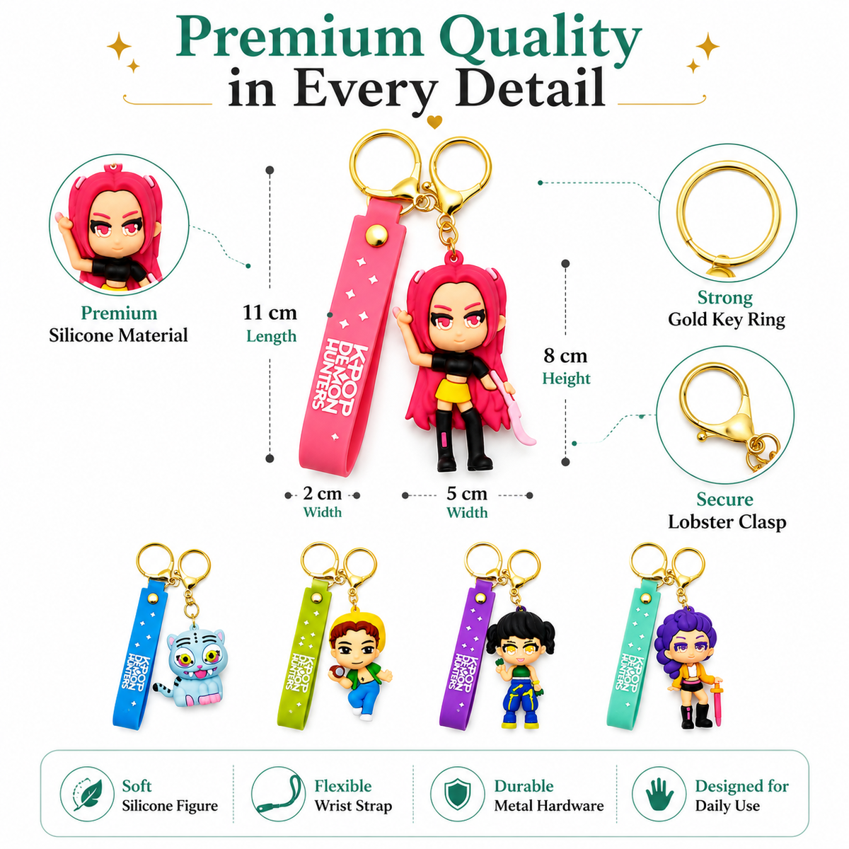 K POP Demon Hunters Key Chain Set of 4 Demon Character Keychains – Rumi, Mira, Zoey & Luna | Cute Anime Key Ring for Girls | Rubber Pendant Bag Charm | Stylish Gift for Kids & Women Random charactors