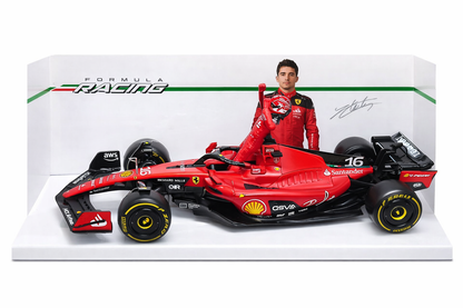Bburago Ferrari SF23 Formula Racing Car No.16 1:24 Scale with Driver Figure – Diecast Model Toy (Ages 14+)