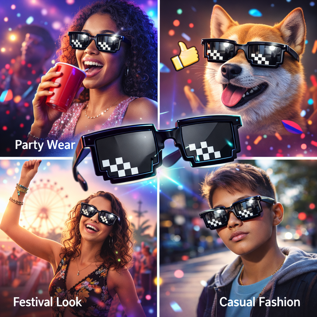 Pixel Deal With It Sunglasses – Retro Meme Glasses | UV Protection | Party Wear | Lightweight Stylish Shades