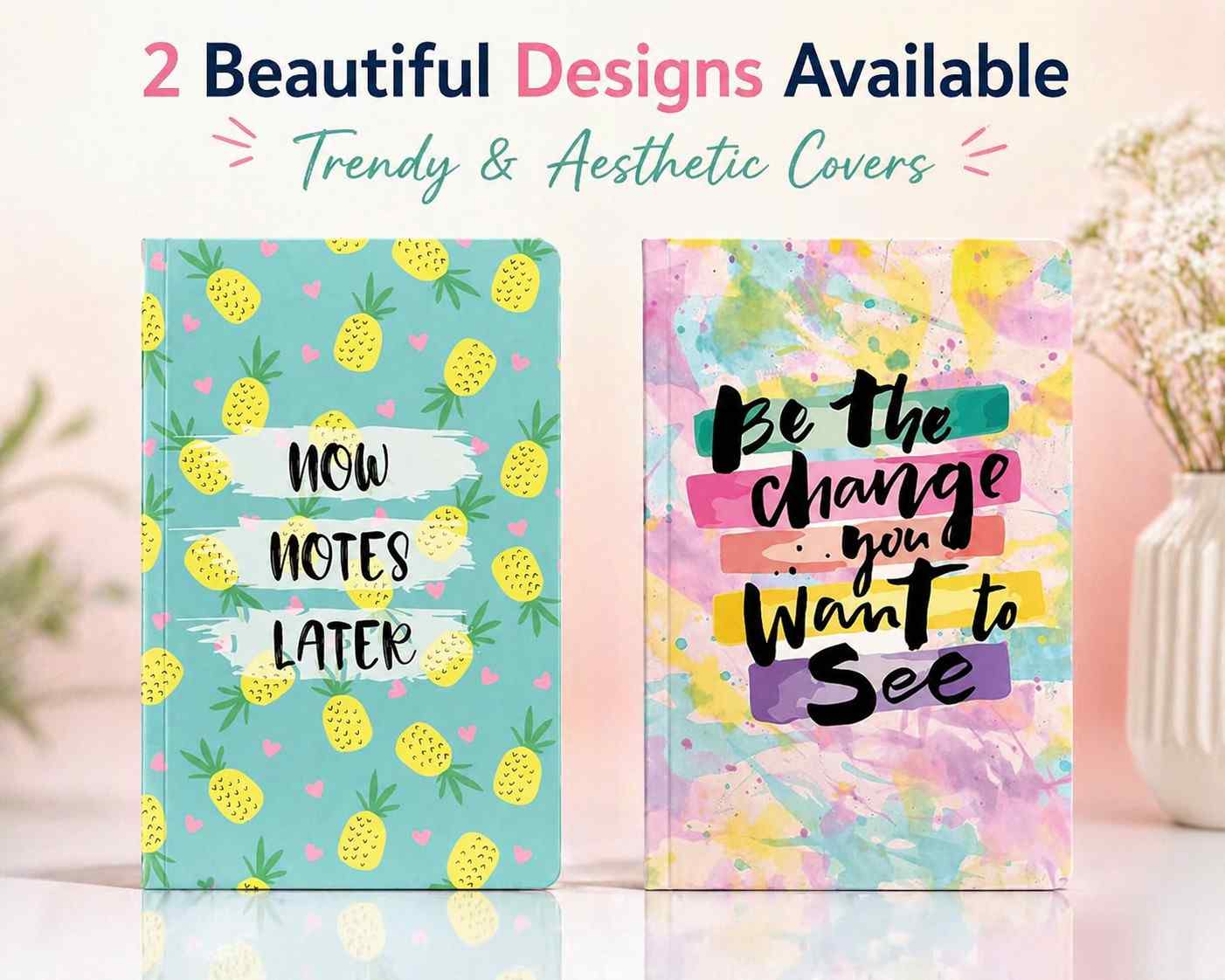 Set of 10 A5 Notebooks (21x14 cm) with Cartoon Pen | 100 Pages Each | Cute Aesthetic Designs | School, College & Office Use (COD NOT AVAILABLE)