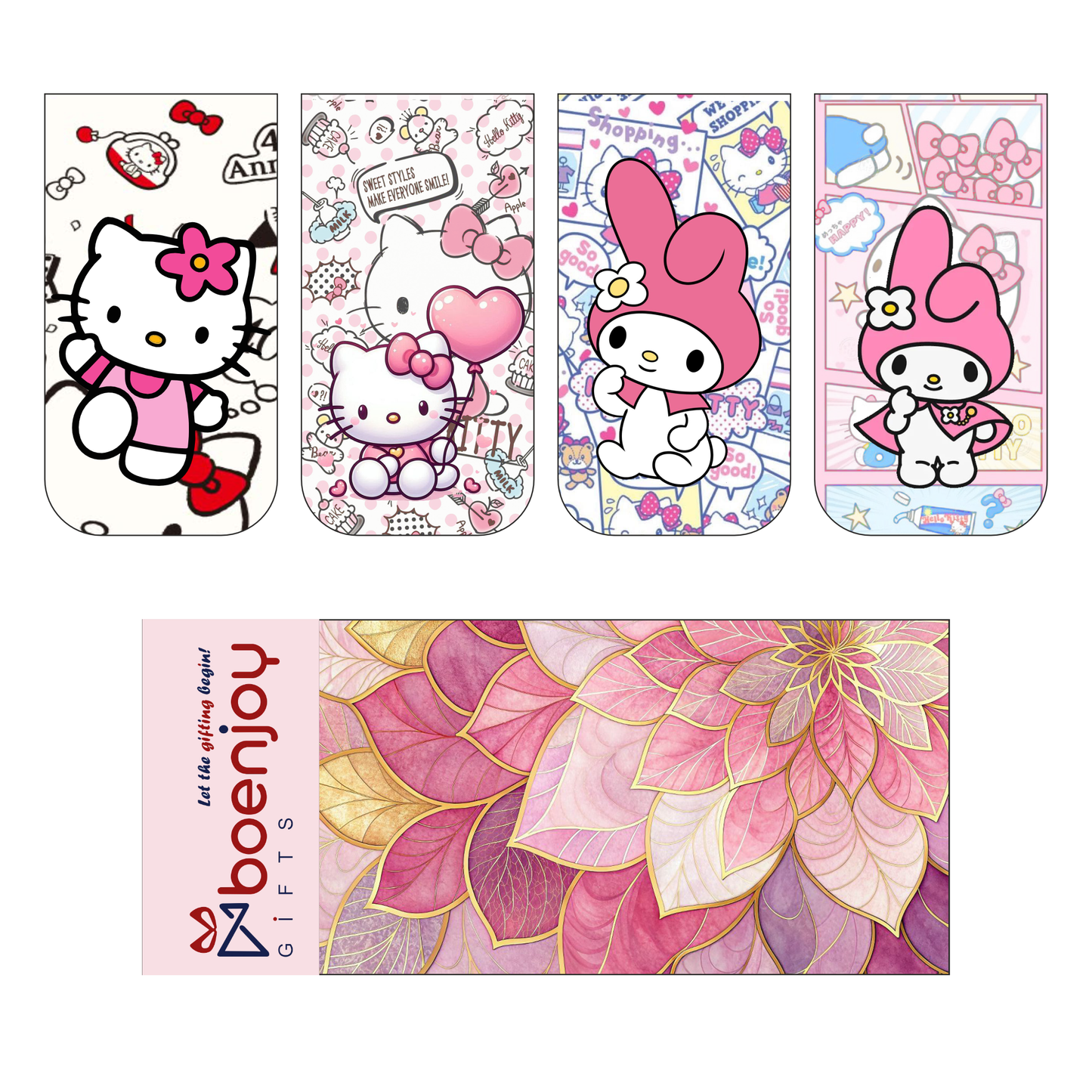 Hello Kitty Bookmark Set of 10-8 Magnetic Bookmarks + 2 Paper Bookmarks for Book Lovers, (11 x 2.9 cm)