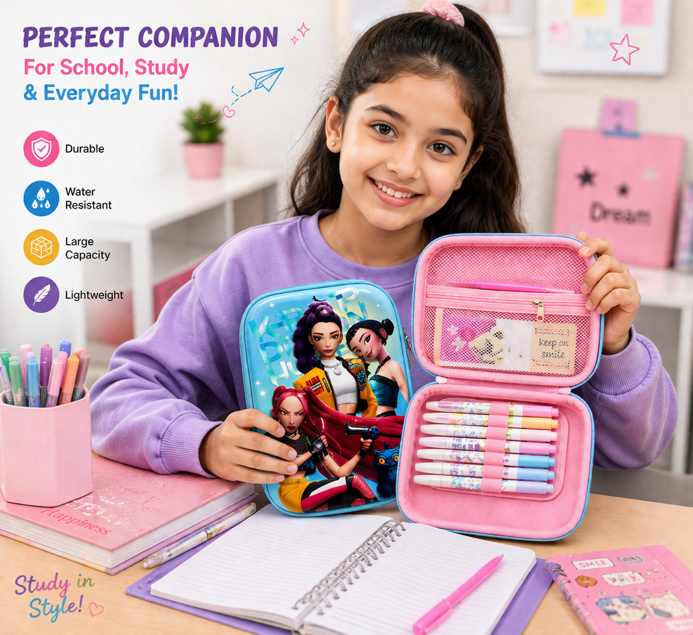 K Pop Demon Hunters Pencil Case Random 1 PCS – Cute Anime Zipper Storage Pouch for Kids Girls Boys School Stationery Organizer