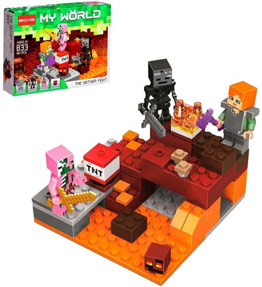 Minecraft Building Blocks Set (833 PCS) – Nether Fight Toy Kit with Characters | Creative DIY Construction Toy for Kids & Gamers