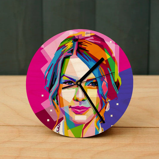 Taylor Swift Wooden Table Clock on Premium Plywood | Ink Infused into the Wood | 6 x 6 inches with table stand ; 1 AA battery | Singer ; Pop Culture |