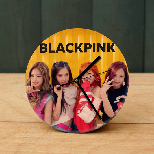 Black Pink Wooden Table Clock on Premium Plywood | Ink Infused into the Wood | 6 x 6 inches with table stand ; 1 AA battery | Black Pink ; Korean Band ; Kpop |