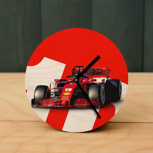 F1 Ferrari Wooden Table Clock on Premium Plywood | Ink Infused into the Wood | 6 x 6 inches with table stand ; 1 AA battery | Formula One ;  Ferrari |