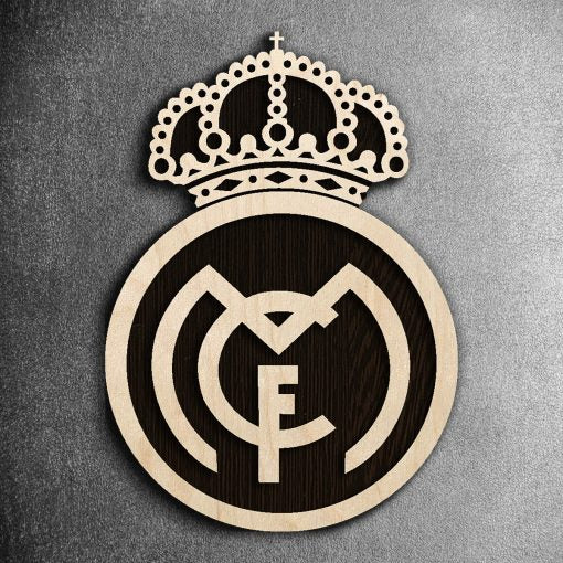 Real Madrid Black & White Wooden Crest | 12 inch x 12 inch